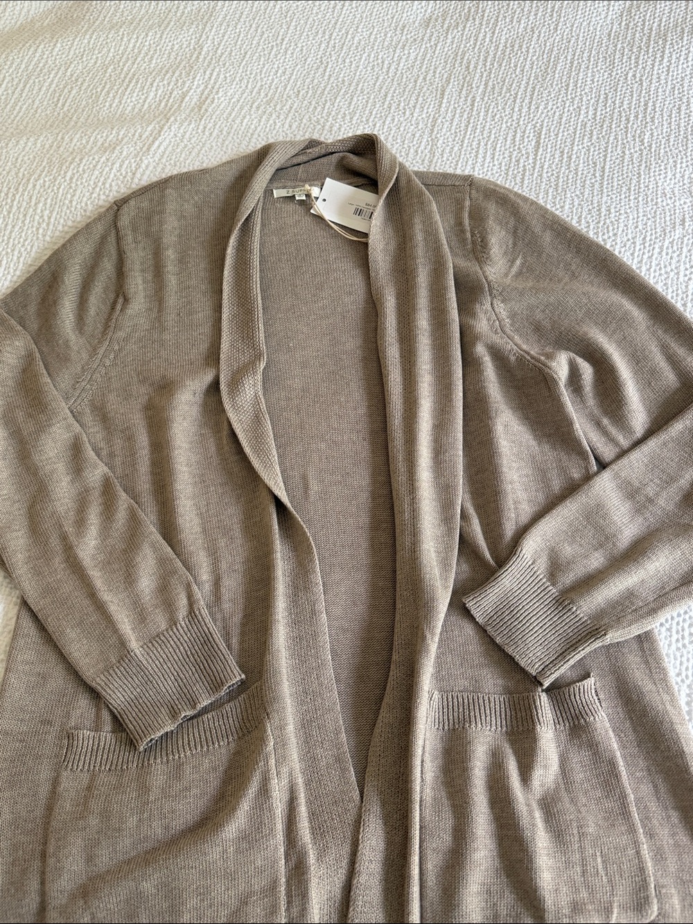 Light Taupe Open-Front Pocket Cardigan Sweater - Women - Picture 4 of 4